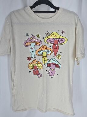 Spencer's Cream Tee with Multicolor Mushroom Crew